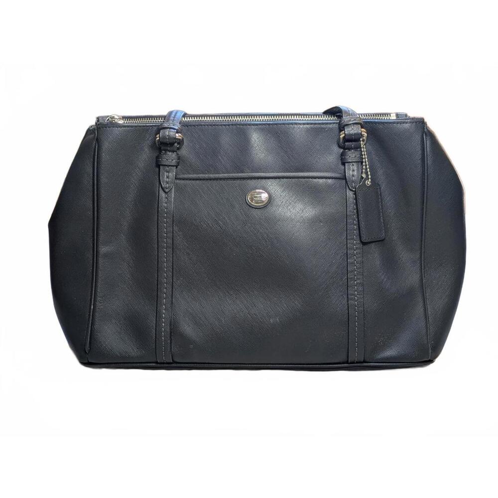 Coach Peyton Jordan Satchel Bag Black Saffiano Leather